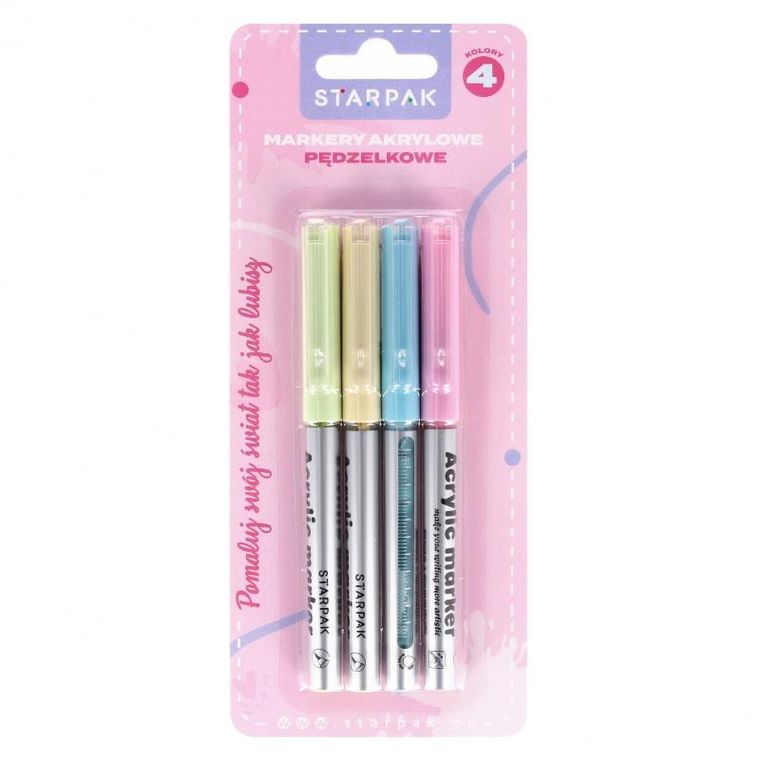 Starpak, marker akrylowy, pędzelkowy, pastel, 4 kolory