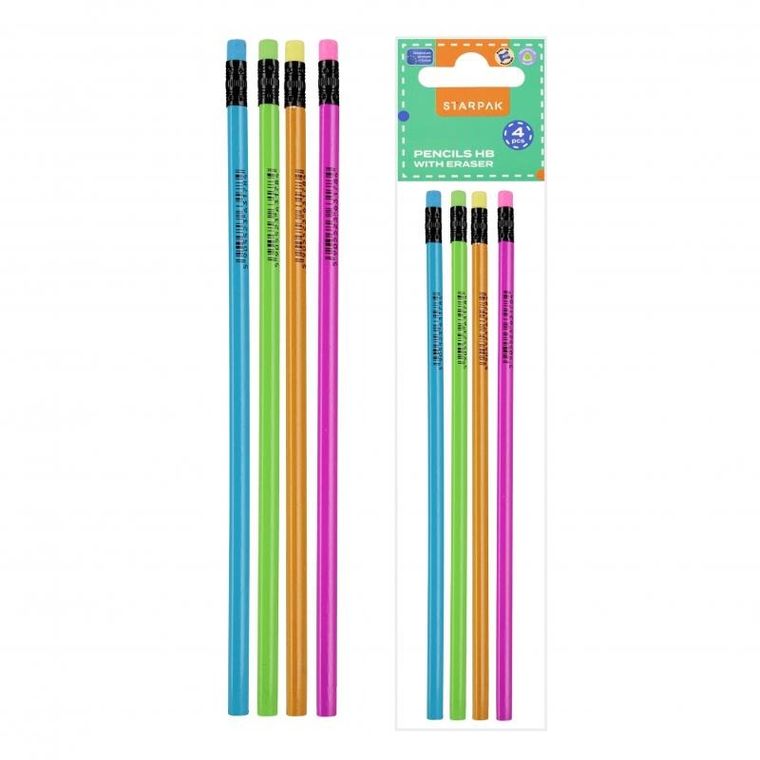 Starpak, ołówek HB z gumką, trójkątny, 4 szt.