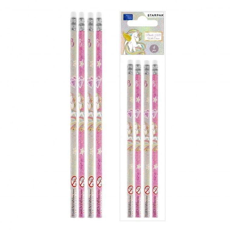 Starpak, ołówek z gumką, Unicorn, 4 szt.