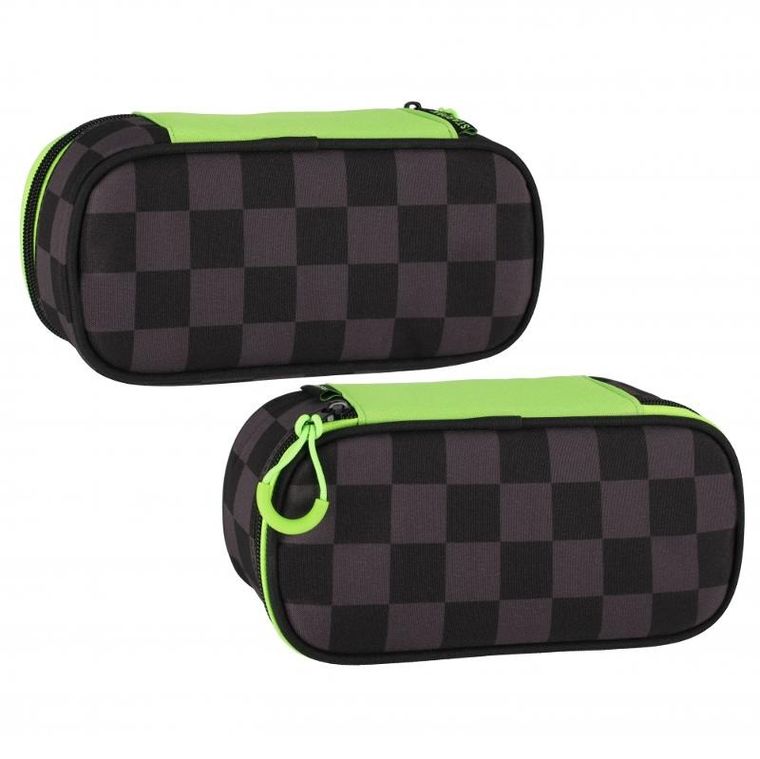 Starpak, piórnik, owalny, szachownica, czarna