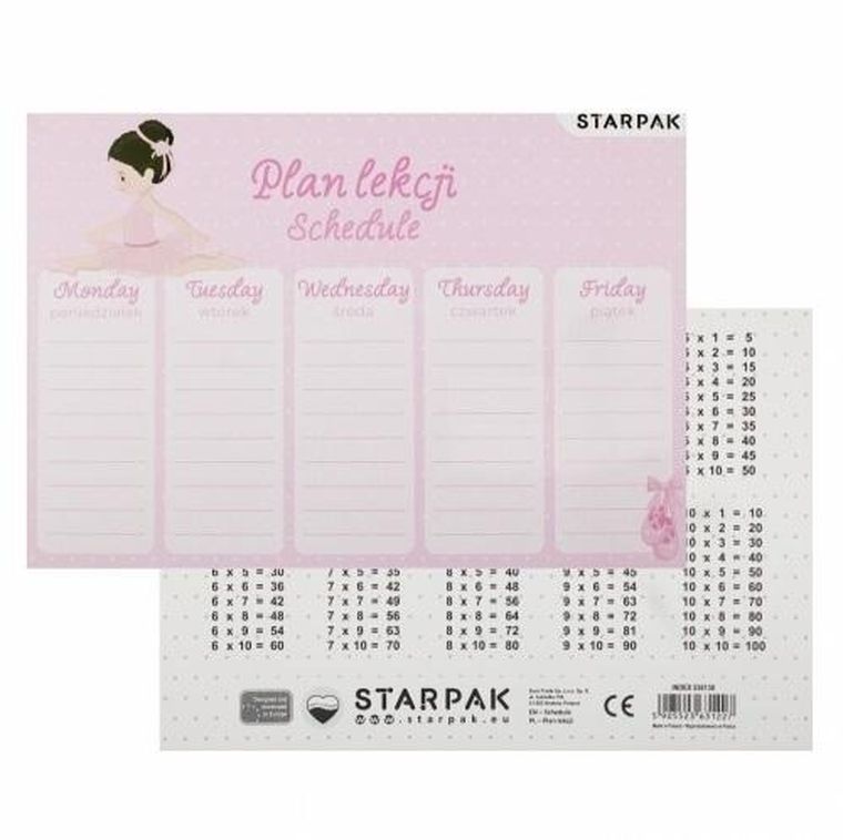 Starpak, plan lekcji z tabliczką mnożenia, Balerina, 25 szt.