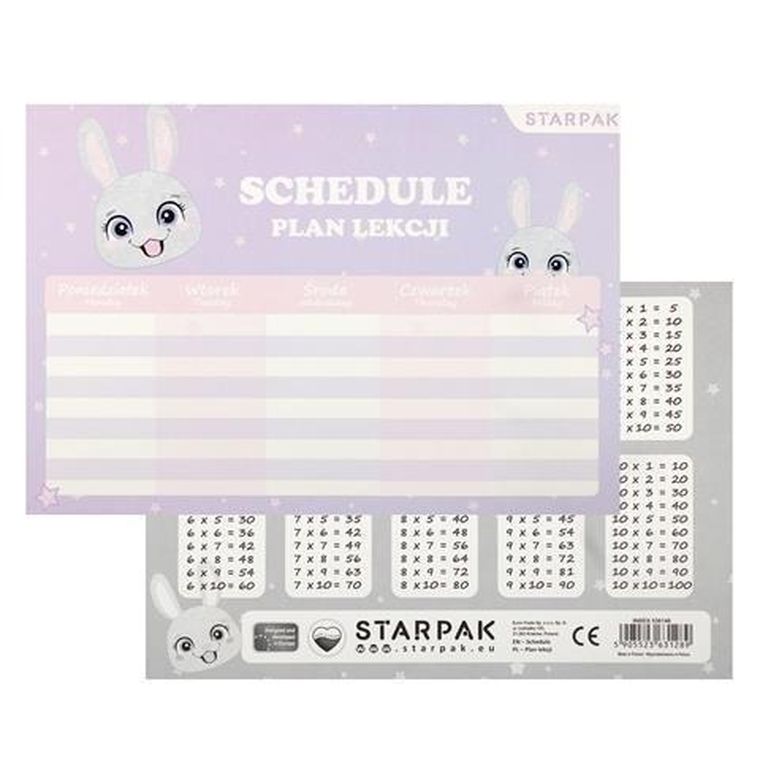 Starpak, plan lekcji z tabliczką mnożenia, Rabbit, 25 szt.