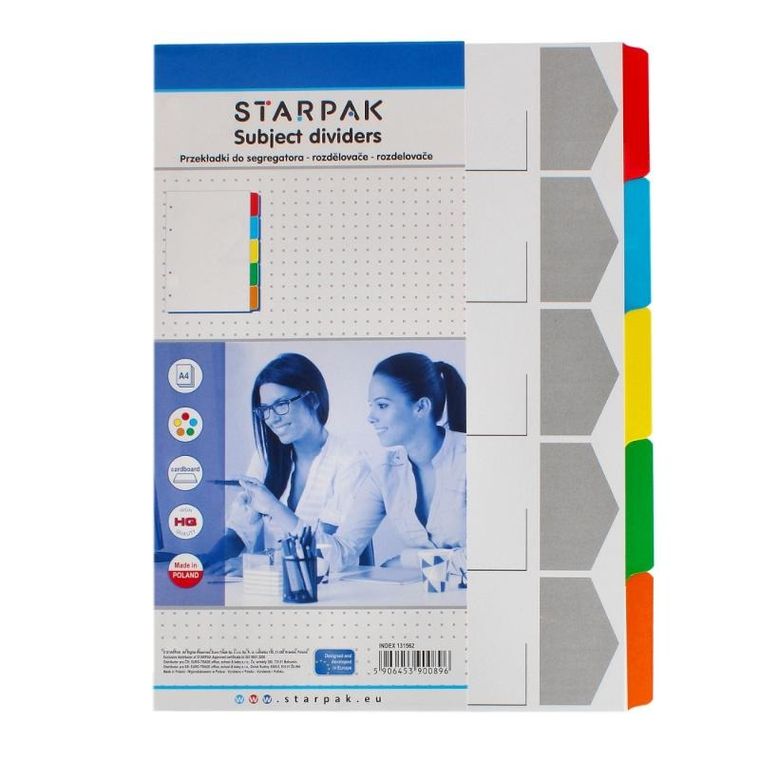 Starpak, przekładki A4 kartonowe, kolorowe