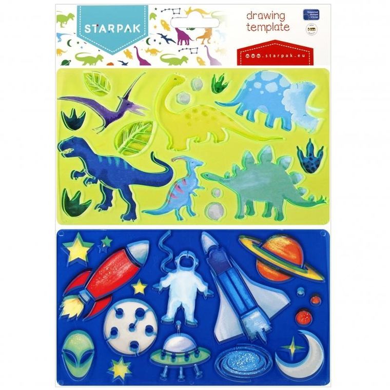 Starpak, szablon rysunkowy, zestaw kreatywny, dinozaury i kosmos, 2 szt.