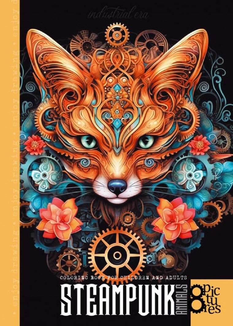 Steampunk Lis. Kolorowanka A4. 8 obrazków