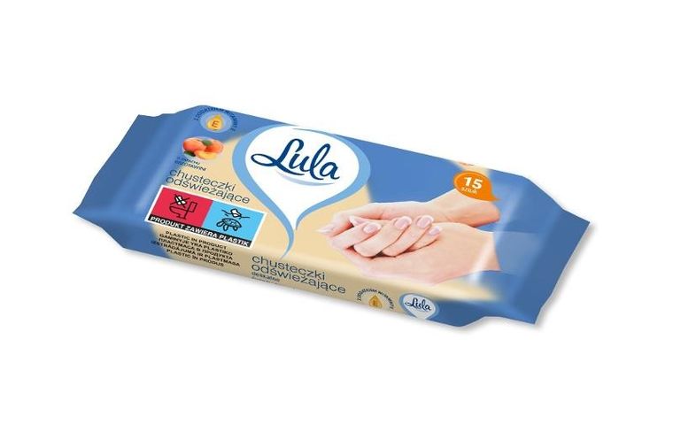 Stella, Lula,chusteczki odświeżające delikatne z witaminą E o zapachu brzoskwini, 15 szt.