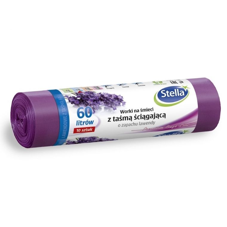 Stella, worki na śmieci z taśmą ściągającą, zapach lawendy, 60l, 10 szt.