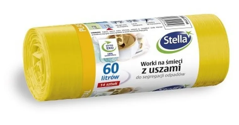 Stella, worki z uszami do segregacji odpadów, metal plastik, 60l, żółte, 14 szt.