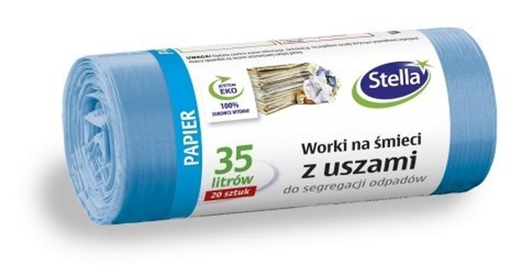 Stella, worki z uszami do segregacji odpadów, papier, 35l, niebieskie, 20 szt.