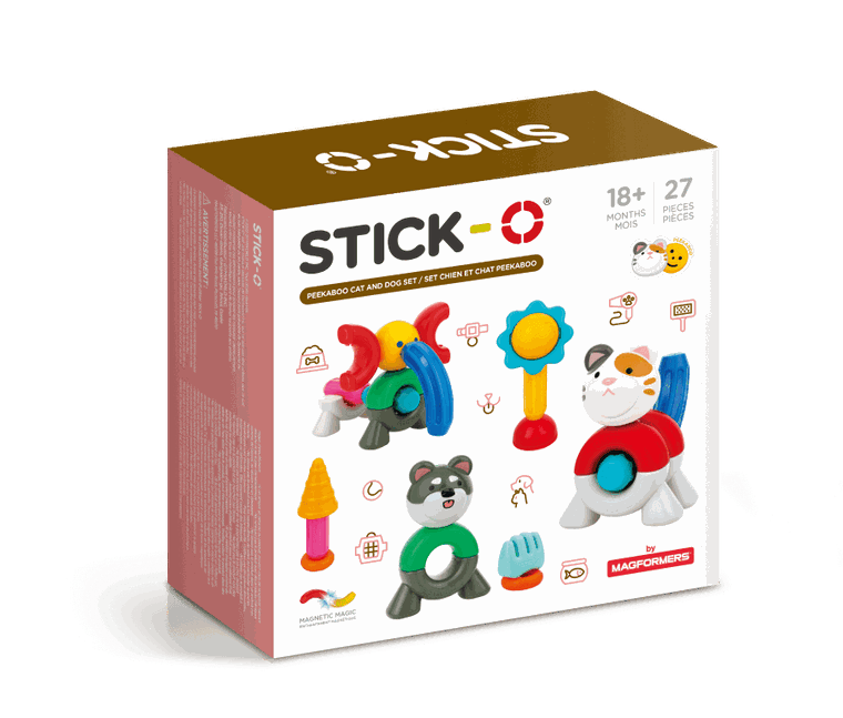 Stick-O, Kot i Pies, klocki magnetyczne, 27 elementów