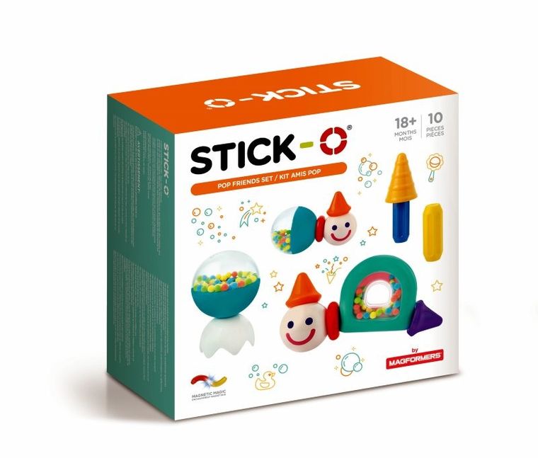 Stick-O, przyjaciele z grzechotkami, klocki magnetyczne, 10 elementów
