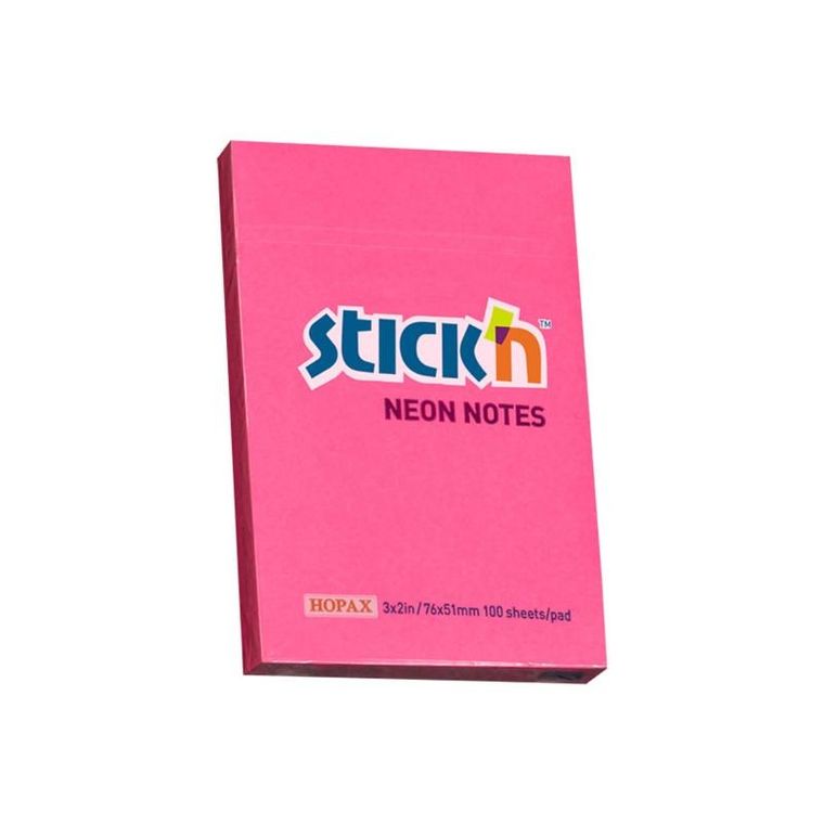 Stick'n, notes samoprzylepny, kostka, ciemnoróżowy neon, 100 kartek, 76-51 mm