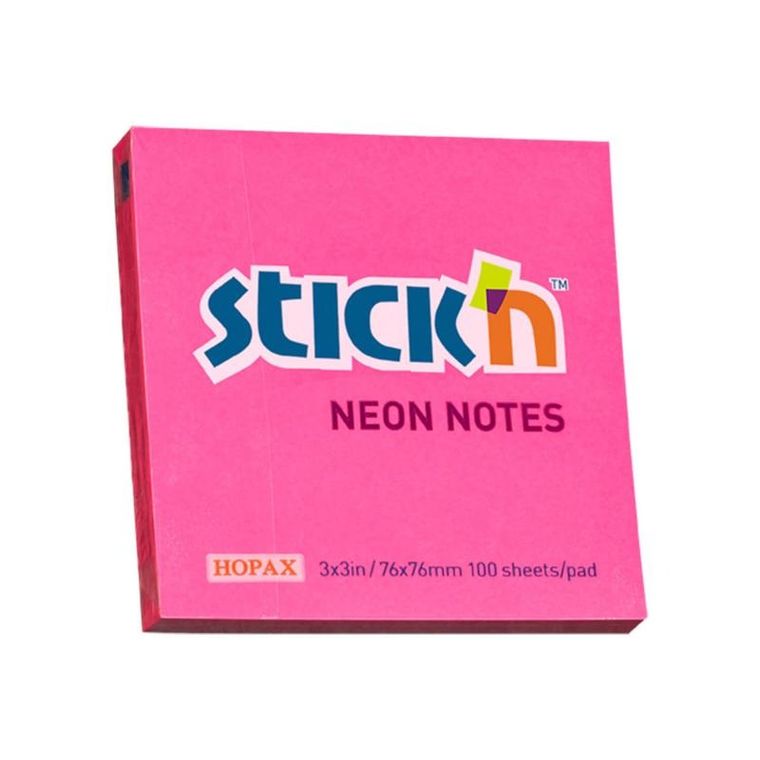 Stick'n, notes samoprzylepny, kostka, ciemnoróżowy neon, 100 kartek, 76-76 mm