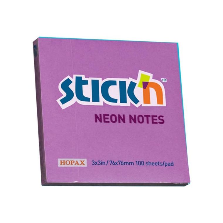 Stick'n, notes samoprzylepny, kostka, fioletowy neon, 100 sztuk, 76-76 mm