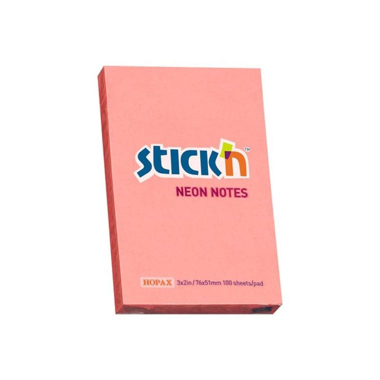 Stick'n, notes samoprzylepny, kostka, różowy neon, 100 kartek, 76-51 mm