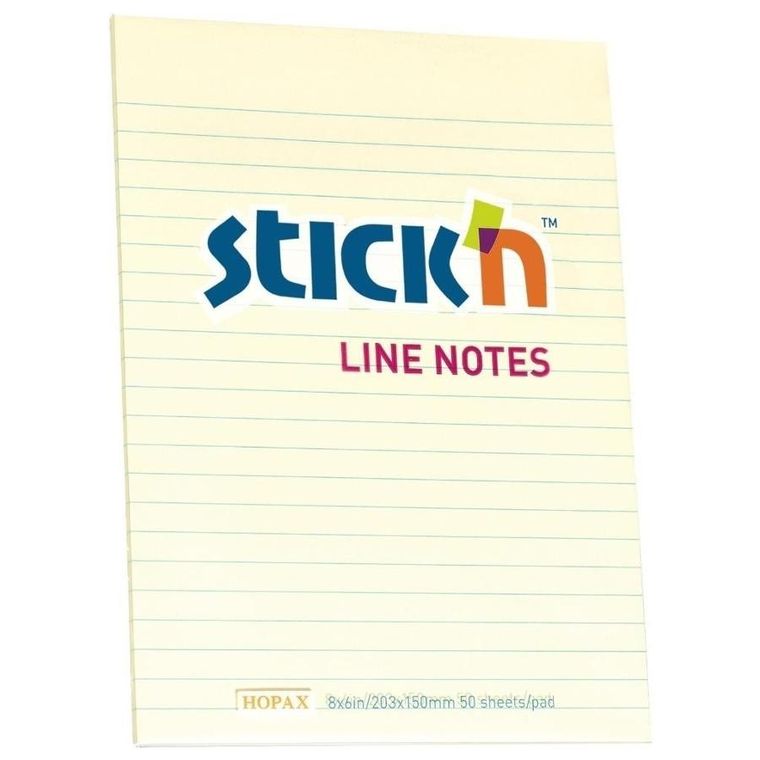 Stick’n, notes samoprzylepny, żółty pastel, 50 kartek, 203-152 mm