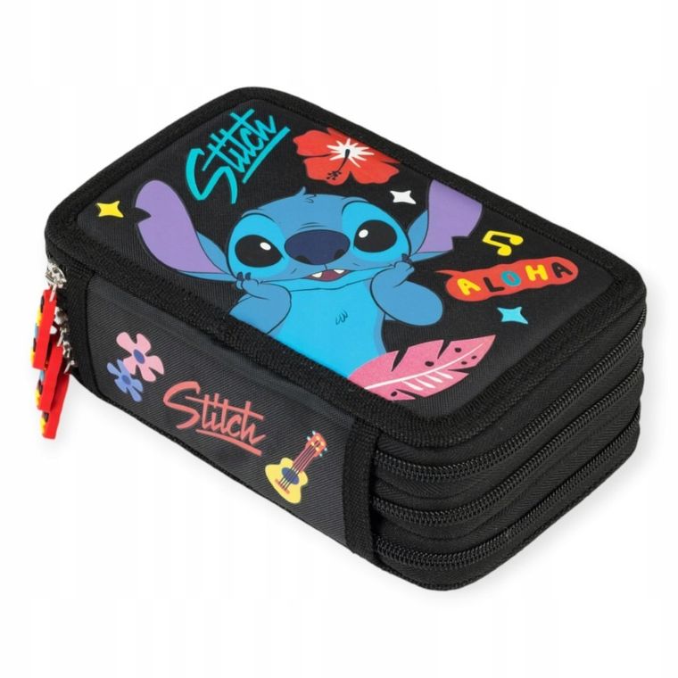 St.Majewski, Lilo i Stitch, piórnik rozkładany, potrójny, z wyposażeniem, Black Aloha