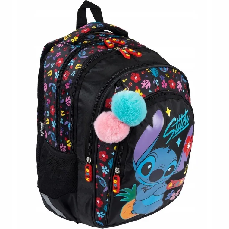 St.Majewski, Lilo i Stitch, plecak szkolny, 4-komorowy, Black Aloha