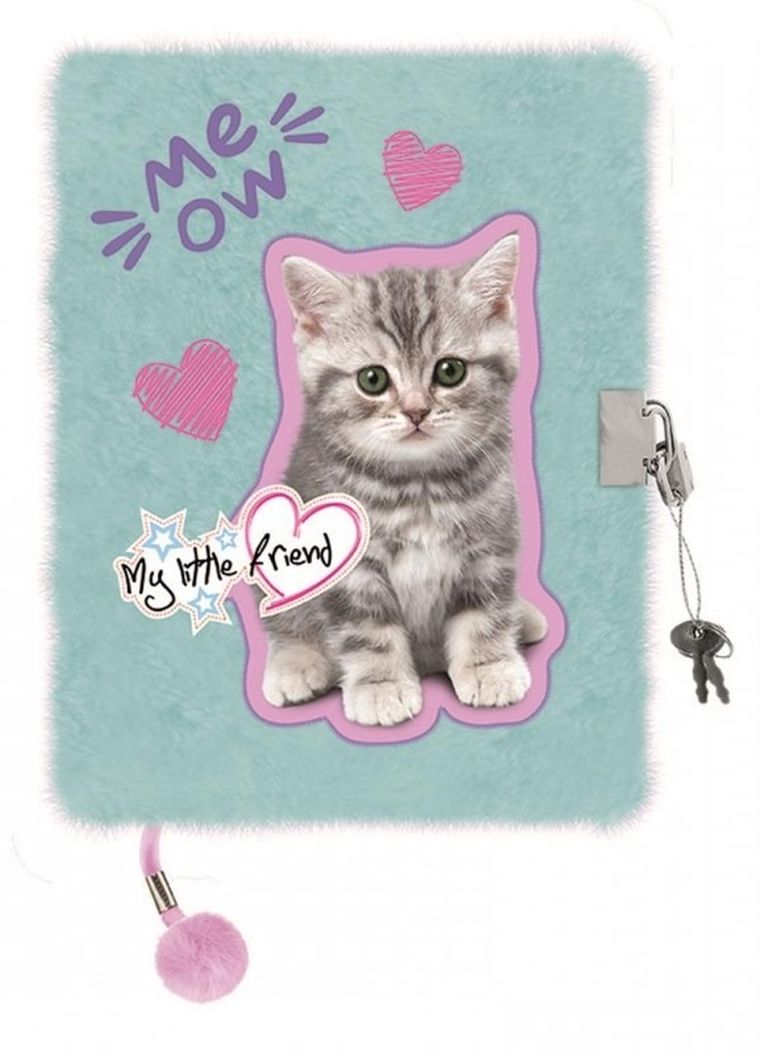 St.Majewski, My Little Friend, pamiętnik 3D z kłódką, A5, włochacz, 96 kartek, Mint Kitty