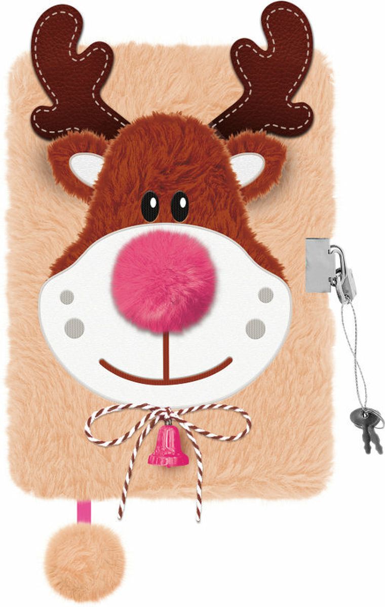 St.Majewski, pamiętnik 3D z kłódką, A5, włochacz, 96 kartek, Beige Reindeer