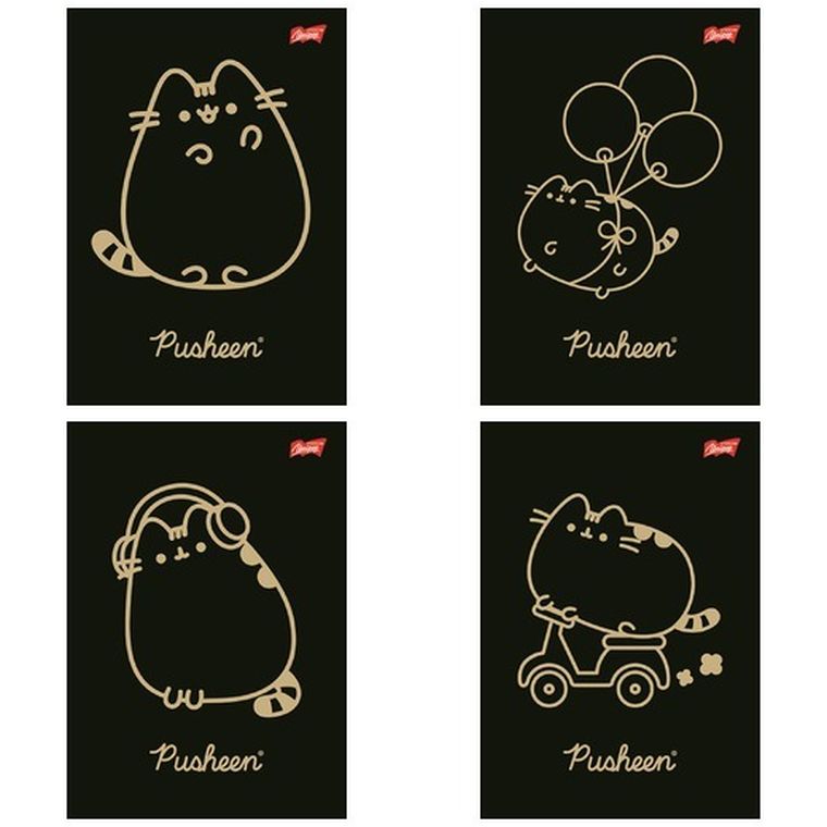 St.Majewski, Pusheen, zeszyt A5, 60 kartek, kratka, Gold, 1 szt.