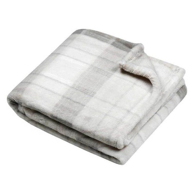 Stof, koc pluszowy scotland w kratę, 130-160 cm