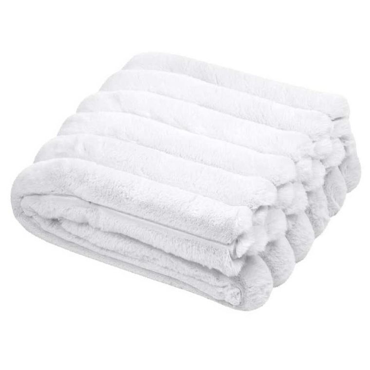 Stof, koc puszysty polary, w grube prążki, 130-160 cm