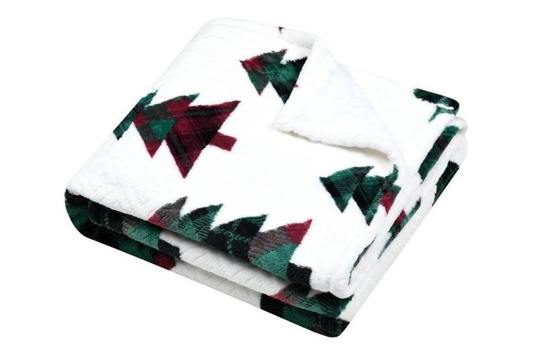 Stof, koc świąteczny klaus w choinki, 130-160 cm