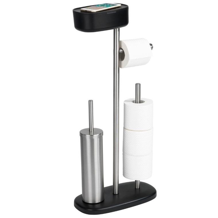 Stojak na papier i szczotkę wc, z półką i koszem, Rivazza, 4w1, czarny