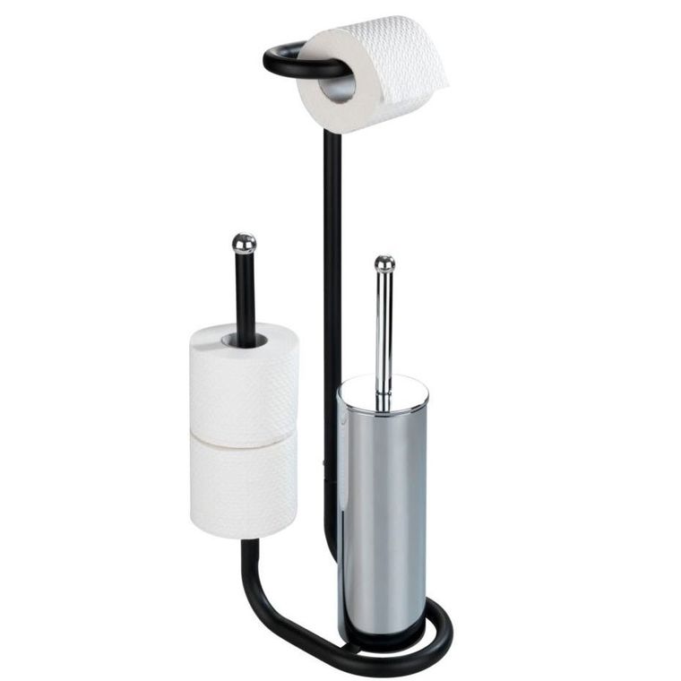 Stojak na papier toaletowy ze szczotką wc, Universalo, 3w1, czarny