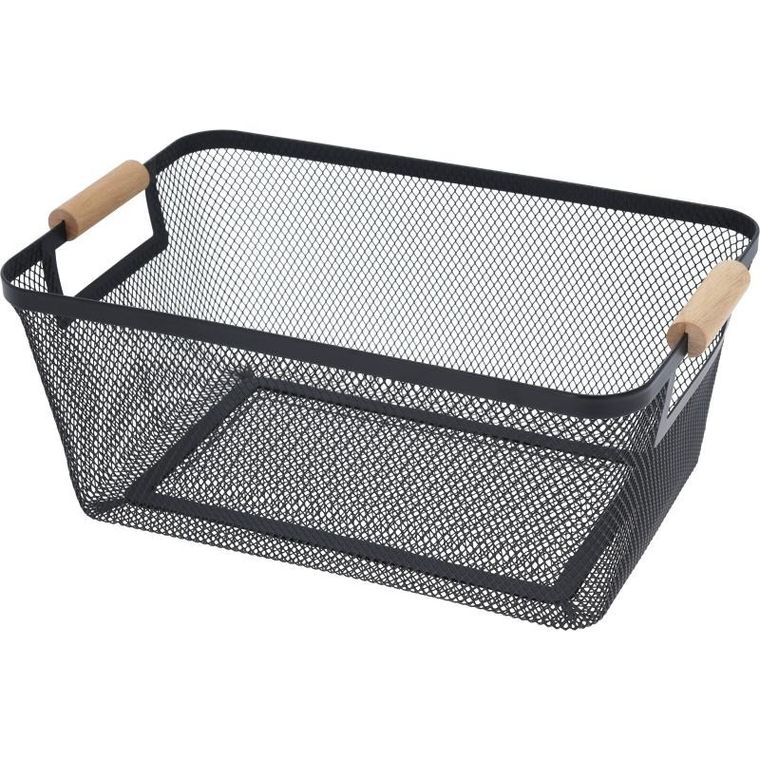 Storage Solutions, koszyk metalowy z drewnianymi uchwytami