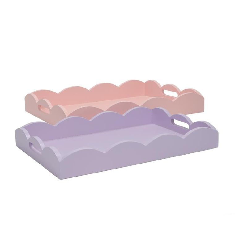 Storage Solutions, zestaw 2 drewnianych pastelowych tacek, matowe wykończenie