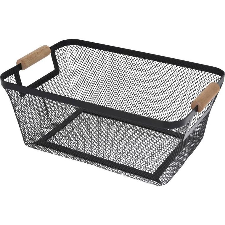 Storagesolutions, koszyk metalowy z drewnianymi uchwytami, 30.5-21.5-14 cm
