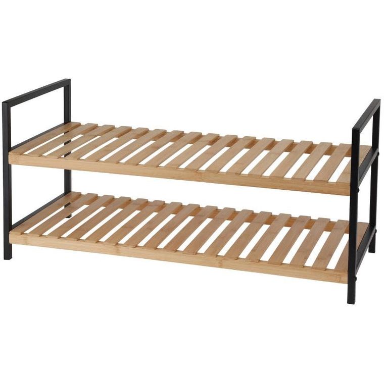Storagesolutions, półka na buty, 2 poziomy, bambus i metalowy stelaż, 70-30-32 cm