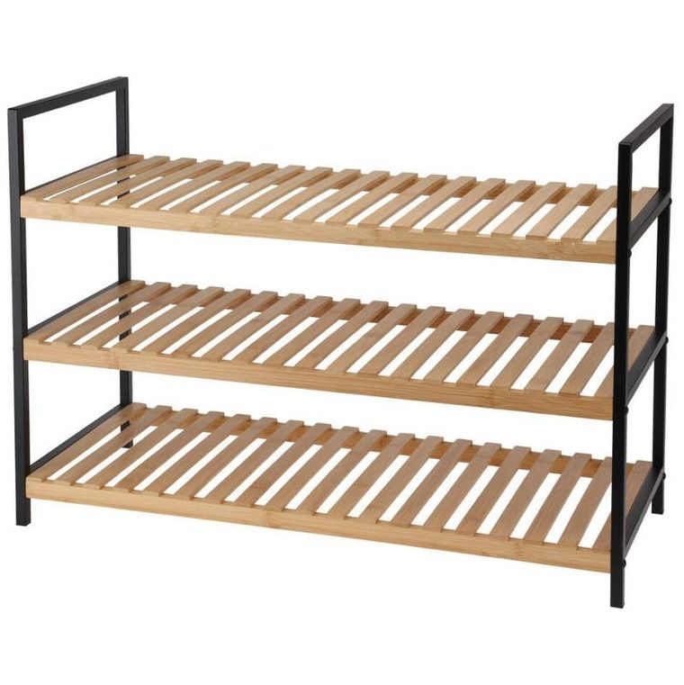 Storagesolutions, półka na buty, 3 poziomy, bambus i metalowy stelaż, 70-30-48,5 cm
