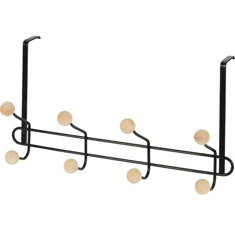 Storagesolutions, wieszak na drzwi, metalowy, z drewnianymi gałkami, 40-22-10 cm