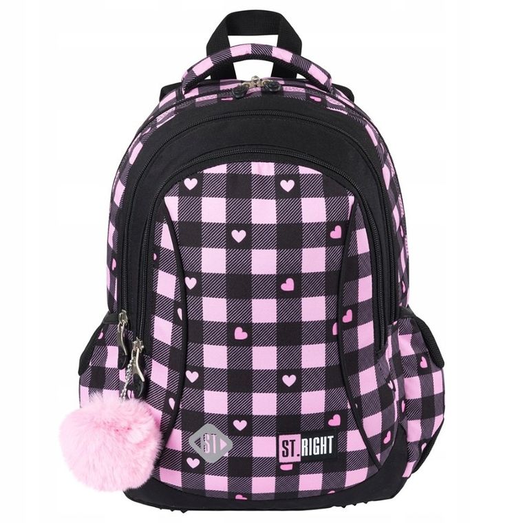St.Right, plecak szkolny, 3-komorowy, Pink Checkered