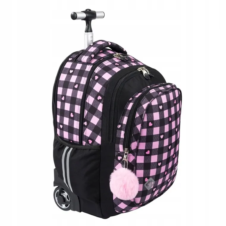St.Right, plecak szkolny na kółkach, 4-komorowy, Pink Checkered