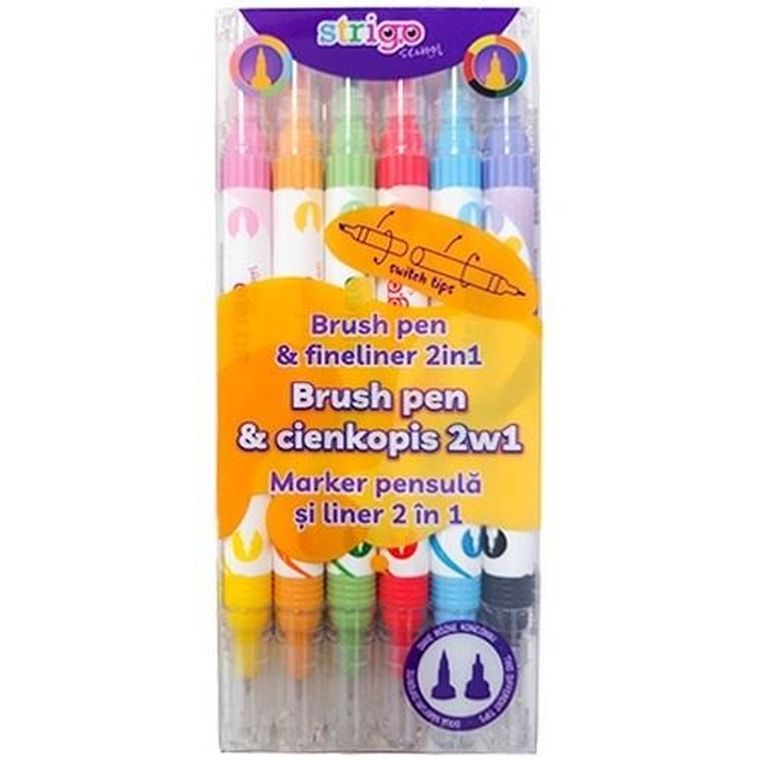Strigo, cienkopis dwustronny, 6 kolorów