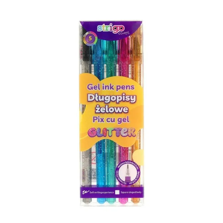 Strigo, długopis żelowy, brokatowy, 5 kolorów