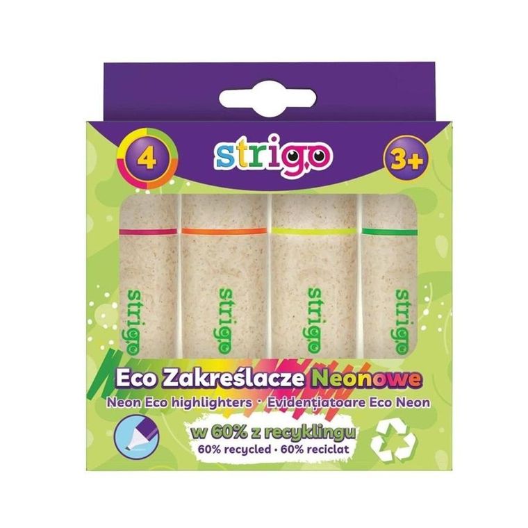 Strigo, Eco Hi-text, zakreślacze, neonowe, 4 szt.