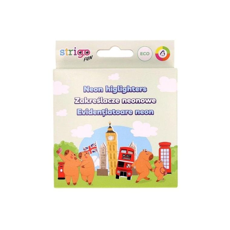 Strigo, Eco, zakreślacze, neonowe, Kapibara, 4 szt.