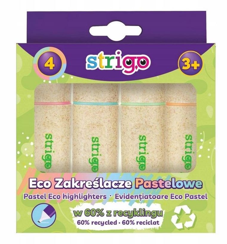 Strigo, Eco, zakreślacze, pastelowe, 4 szt.
