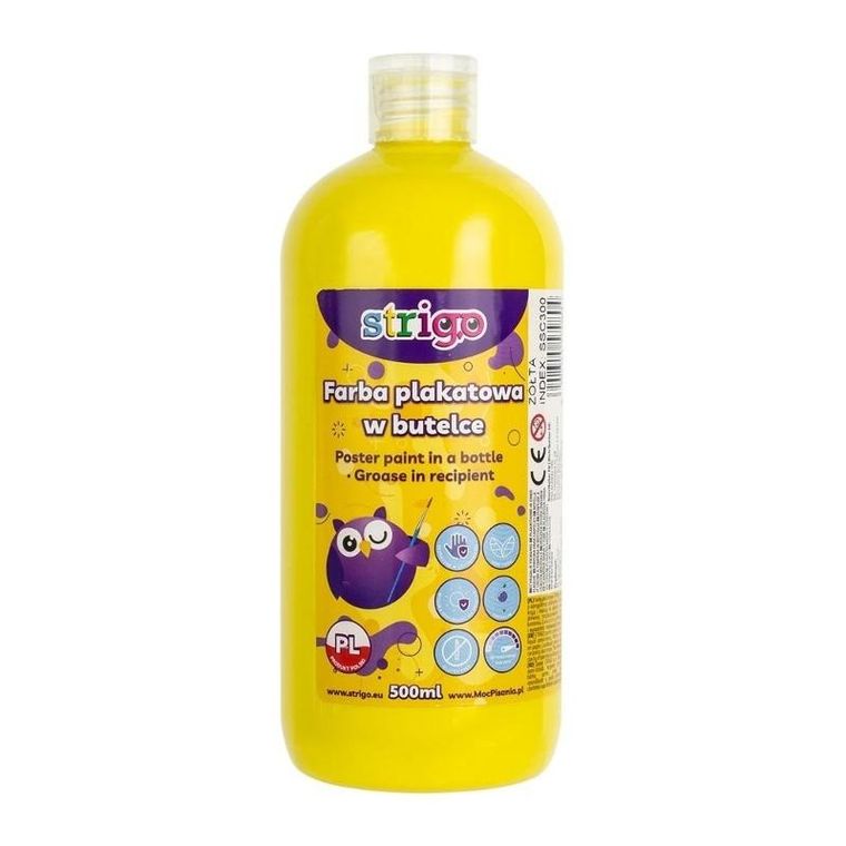 Strigo, farba plakatow, butelka, żółta, 500 ml