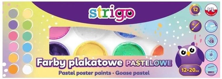 Strigo, farby plakatowe, pastelowe, 8 kolorów, 20 ml