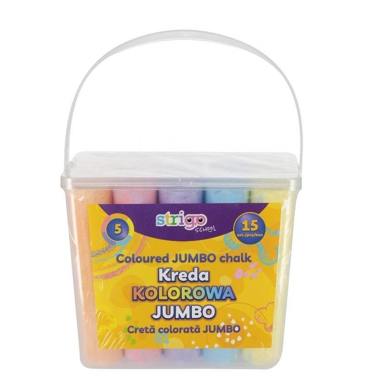 Strigo, Jumbo, kreda chodnikowa, 5 kolorów, 15 szt.