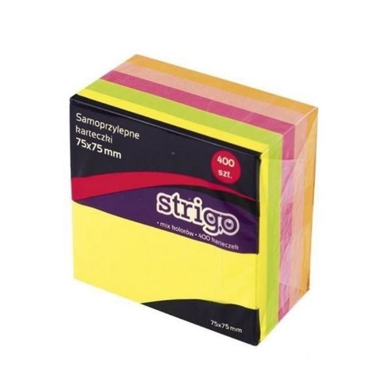 Strigo, karteczki samoprzylepne, 76-76mm, 400 kartek, neon