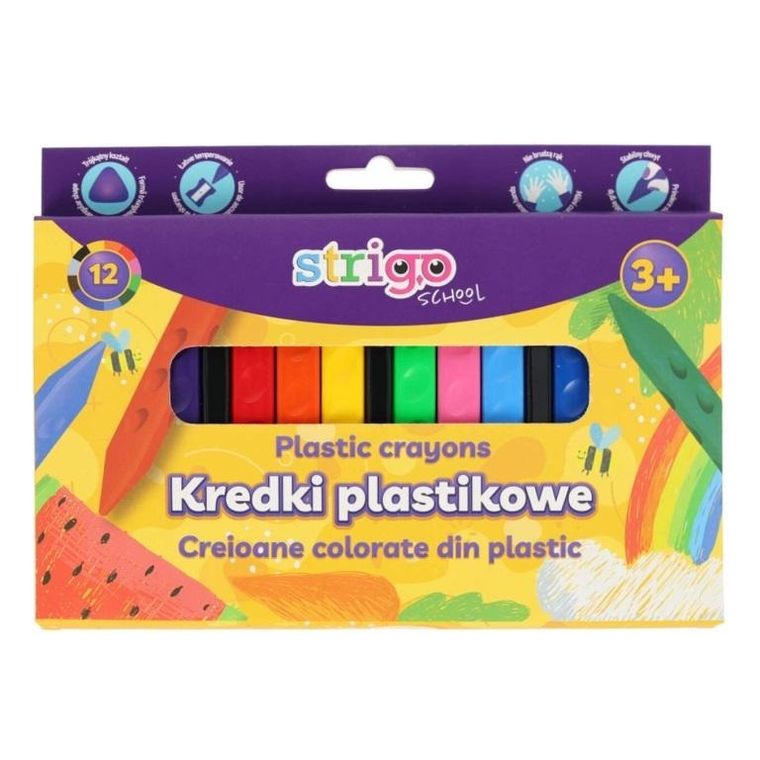 Strigo, kredki plastikowe trójkątne, 12 kolorów