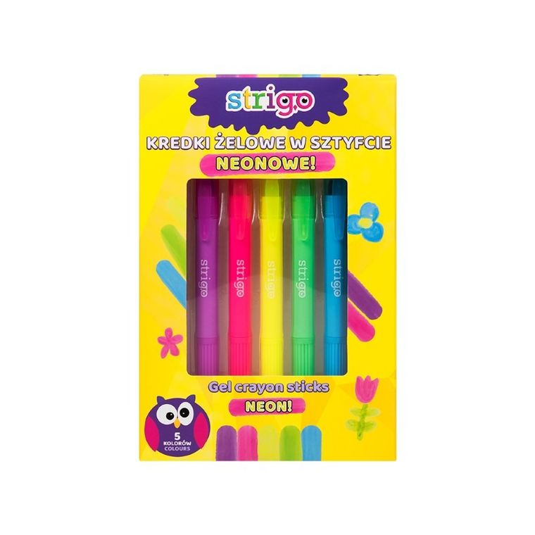 Strigo, kredki żelowe neonowe, 5 kolorów
