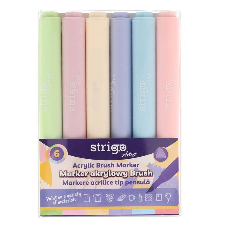Strigo, marker akrylowy, pędzelkowy, 6 kolorów